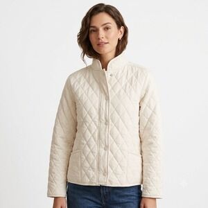 Charter Club Quilted Jacket Womens Large White Cream Diamond Quilt Paisley Coat